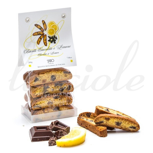 Włoskie biscotti manufakturowe `Cantucci z Czekoladą i Skórką Cytrynową` 200g